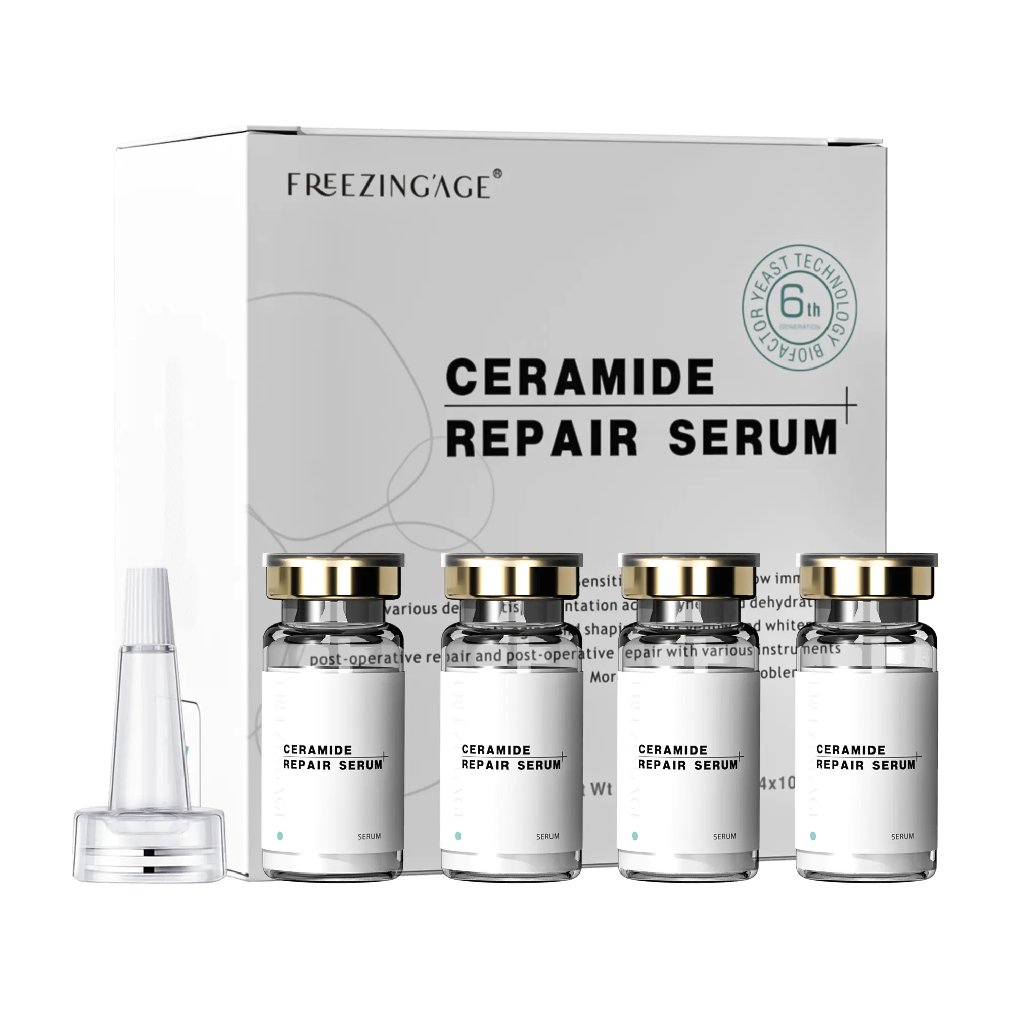 Freezingage Ceramide Advanced Repair Serum for Daily Barrier Support, Hydrating and Calming Face Treatment, Fragrance Free, 4x10ml, Calming Serums, Daily Nourishing Drops, Deep Moisture Serum