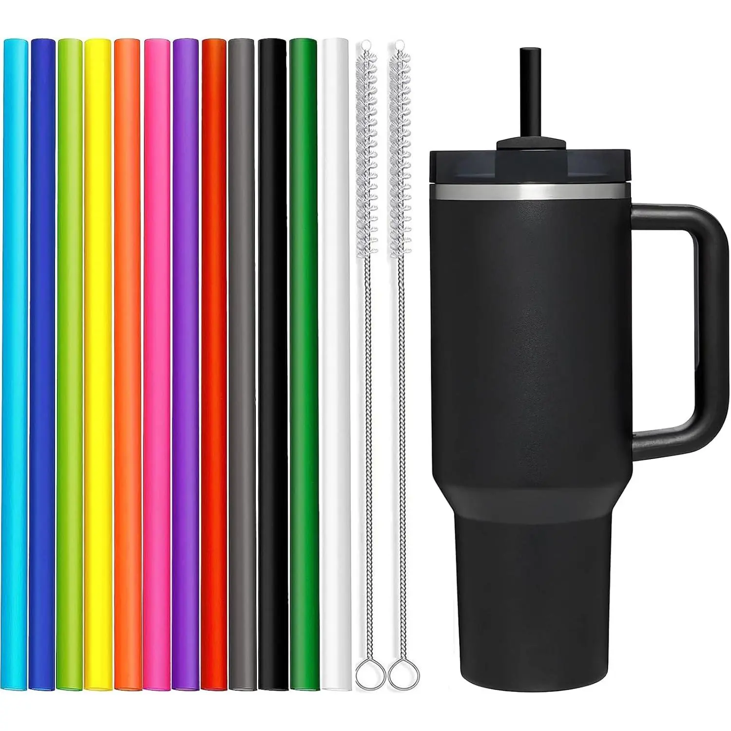 Straws for  40 oz 30 oz Tumbler, 12 in Long Hard Plastic Tumbler Straws, 12 Colors  Straw for   40 oz Cups, Half Gallon Bottles, Plus 2 Brush