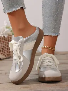 Vintage German Training Half-Drag Mule Shoes, Colorblock Open-Toe Sandals, Casual Outdoor Women's Footwear, Striped Design