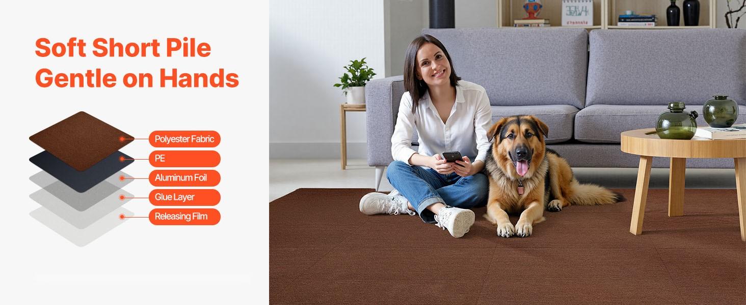 Carpet Tiles 24x24 Inch, 20 Pack Peel And Stick Self-Adhesive Brown Carpet Tiles For Home Flooring, Easy Install, Interlocking Floor Tiles, Removable And Reusable, Durable, Water Resistant, Ideal For Living Rooms, Kitchens