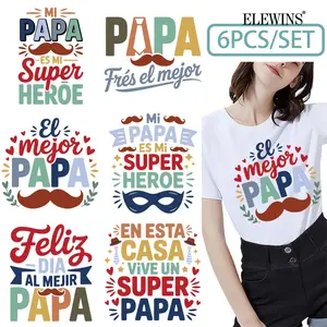 6PCS Spanish Proverbs Father's Day Gold Heat Transfer DTF Film Crafts for T-shirts Hoodies Jeans Backpacks Pillows Machine Washable Unisex Plastic Transfer Paper