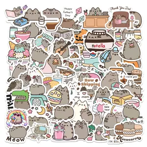 60pcs Pusheen Cute Cat Sticker Packs, Funny Stickers, Waterproof Kawaii Cartoon Cat Decals for Laptop, Water Bottle, Journal & Scrapbook, Cat Lover Gift