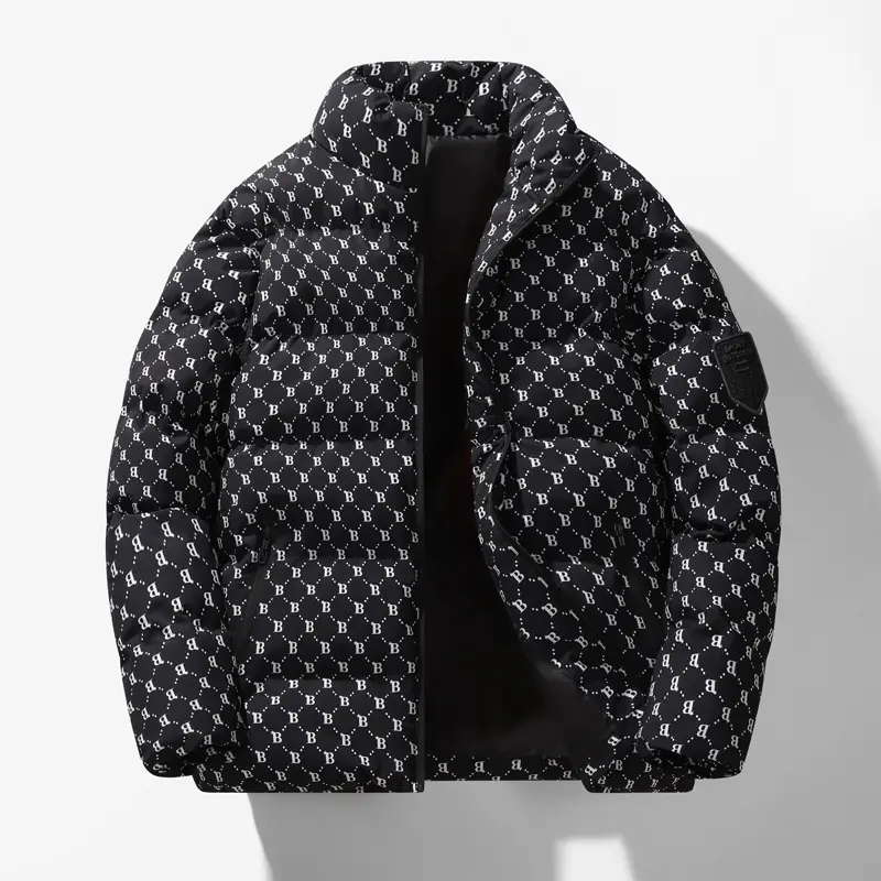 Puffer Jacket Men's Black and White B Monogram Stand Collar Quilted Coat Fashionable Sleeves Casual Winter Warm Outdoor Clothing