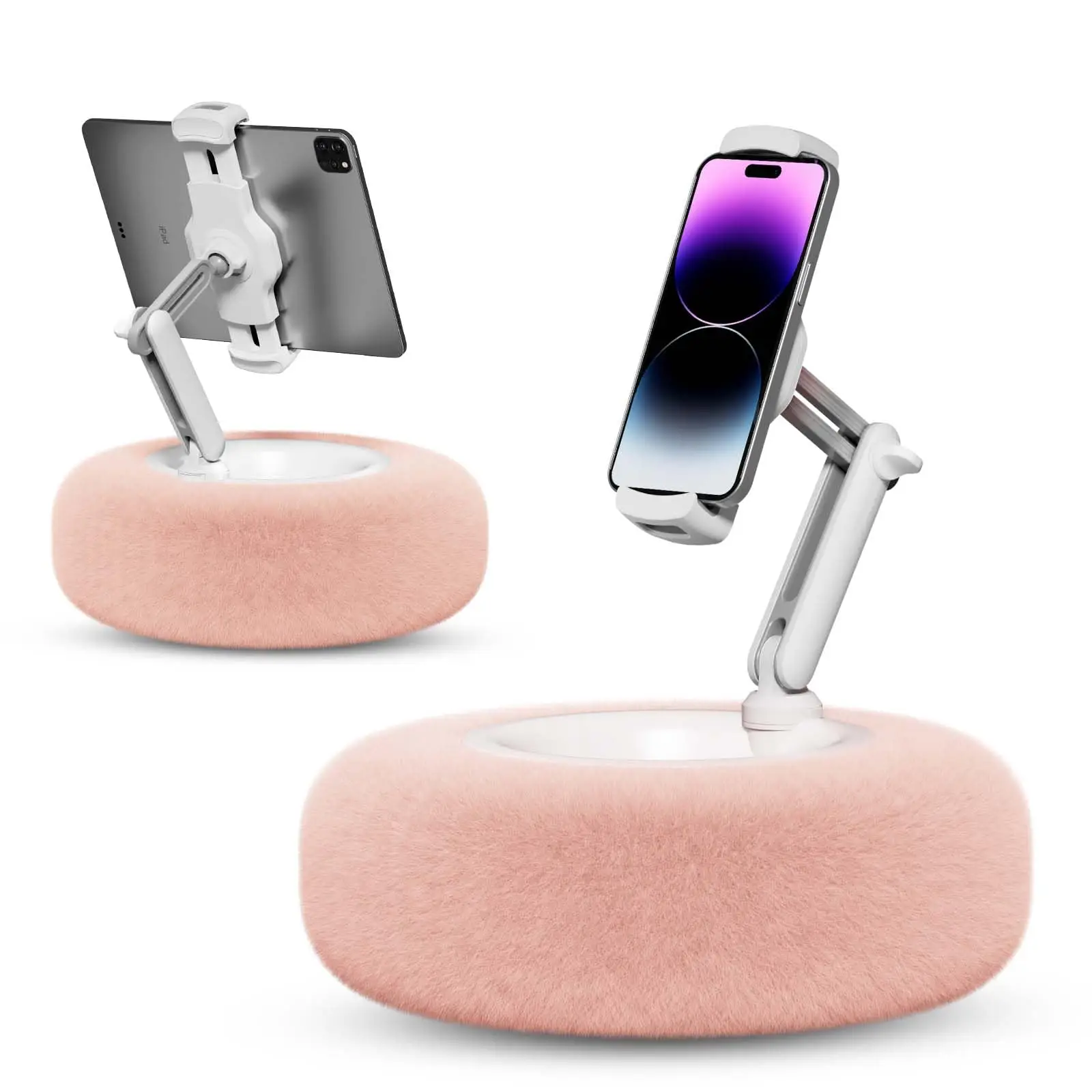 Cozy Reading Pillow Stand with Snack Bowl for Bed - Adjustable Damping & Stable Viewing for Smartphones Tablets & More - Pink