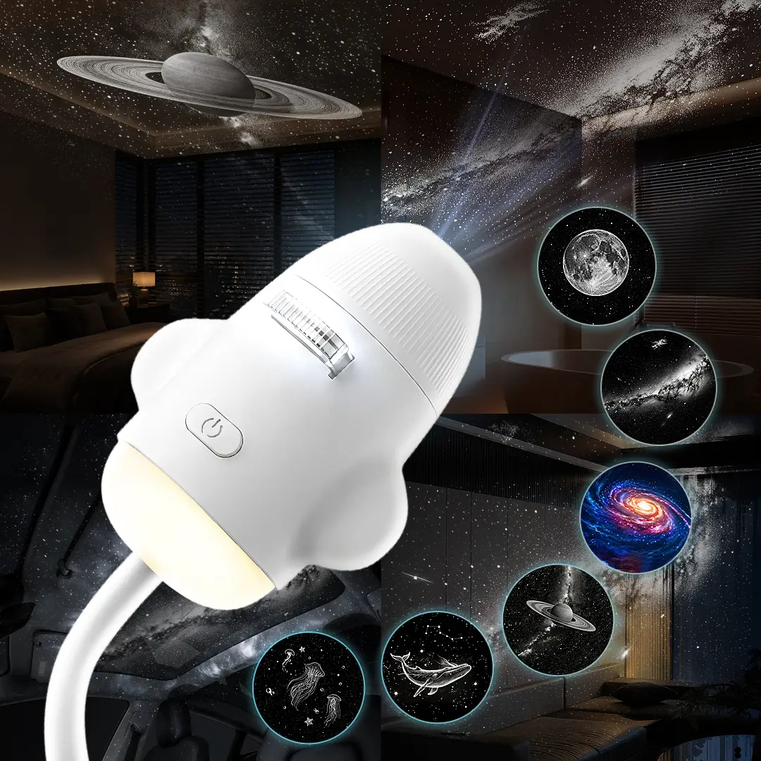 Galaxy Projector Night Light, Starry Sky Night Light Projector for Bedroom | 2-in-1 Mini LED Ceiling/Wall Projection Lamp with 360° Rotation, for Kids Adults Gifts (6 Slides)
