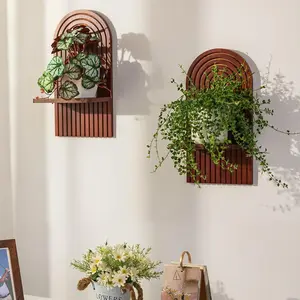 Mid Century Modern Decor: Walnut Boho Floating Shelves Arched Wall Decor for Bathroom Bedroom Living Room