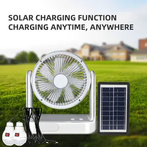Solar Powered Rechargeable Fan – 3 Speeds, LED Light, Timer, Portable Hanging, Table & Floor Fan for Camping