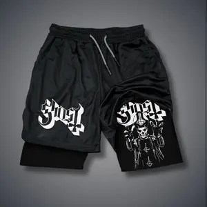 Ghost Unisex Fit  Shorts Jorts Outfit Graphic Double-Layer Sports Shorts Comfortable Breathable Quick-Drying Polyester Fabric