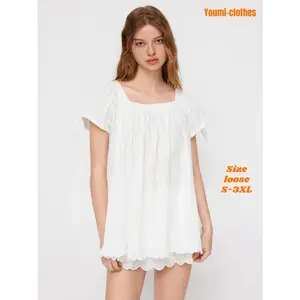 Square Neck Solid Ruffle Knotted Short Sleeve Blouse Casual Summer Top with Puff Sleeves and Fitted Fit Soft Cozy Warm Lightweight Womenswear Loose Loose Shirts Style Basic Minimalist Shortsleeve tiktokshopspringglowup