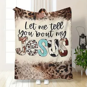 Vintage Inspirational Let me tell you bout my Jesus Print Throw Blanket - All-Season, Multipurpose Office Shawl, Bed, Car Sofa, and Travel Blanket Gift for Men Women Adults