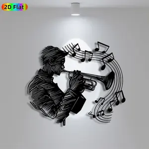 1pc Avant-Garde Musician Playing Trumpet with Musical Notes Metal Wall Art, Statue Mural, Iron Craft, Unique Artwork, Perfect for Living Room, Studio, Patio Wall Decor, New Year Decor, Ideal Gift for Trend Seekers