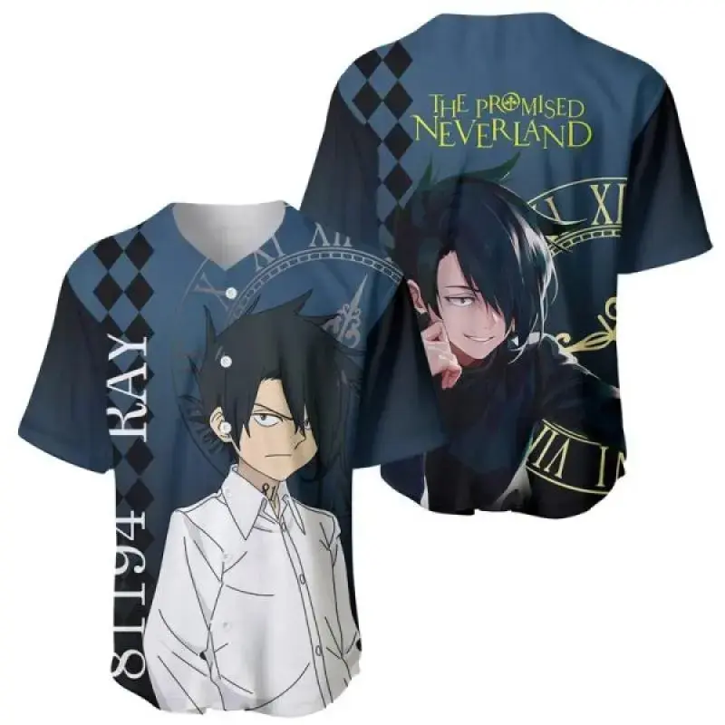 Ray X The Promised Neverland Anime Baseball Jersey Unisex Short Sleeve Loose Fit High-Quality Polyester Machine Washable