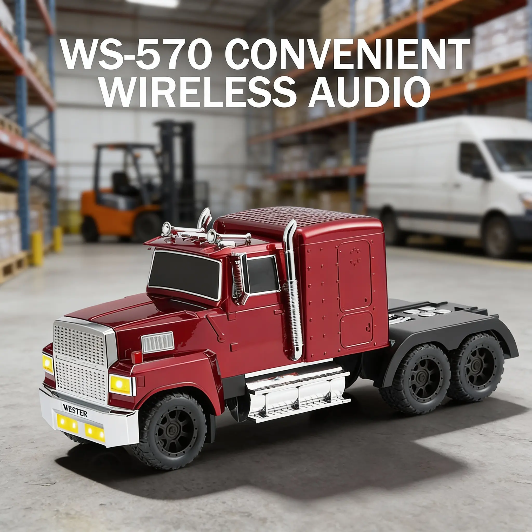 Bluetooth Semi Truck Speaker WS570 – LED Lights, Moving Wheels, USB-C & AUX, FM Radio, Portable Loud Sound Car Design, Multiple Playback Options – Red/Blue/Black