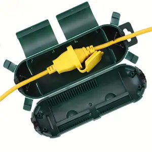 Durable PVC Outdoor Extension Cord Safety Cover with Waterproof Seal Weatherproof Electrical Connection Box Green Black for Protecting Outlets Plugs from Rain Snow Ice Damage