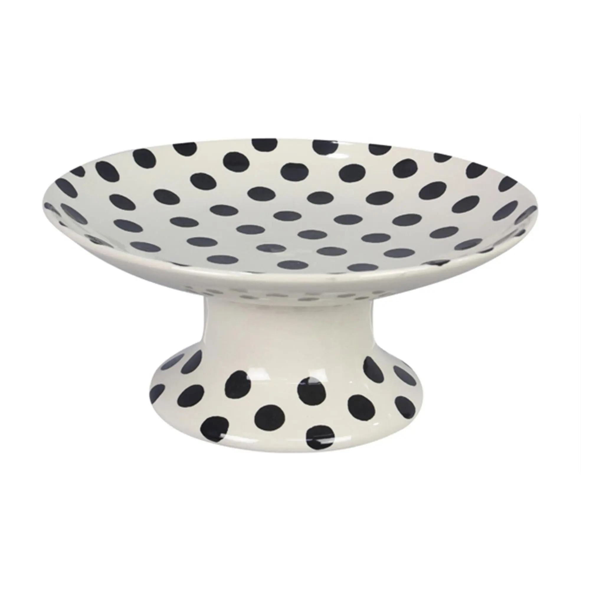 Young's Inc Stoneware Black & White Polka Dot Pedestal Plate