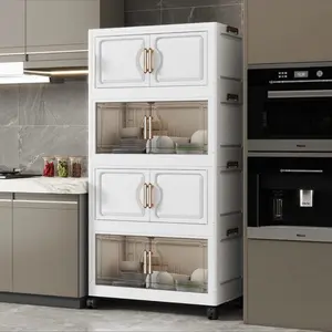 Multifunctional Storage Cabinet with Wheels Foldable Design 2-6 Layers Home Organizer for Living Room Kitchen Bedroom Bedside Table Stable 1 Piece speciality office furniture office furniture