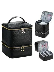 Nail Polish Storage Bag, PU Leather Diamond Grid Manicure Tool Box, Holds 30 Nail Polishes and Nail Lights, Essential Beauty Organizer, Makeup Organizer Pouch