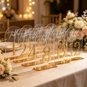 1SET 1-20 Acrylic Wedding Table Number 1-10 with Stand 3.94 X 5.91inch Elegant Golden Number Durable Thick Acrylic Table Number Signs for Reception, Birthday, Anniversary, Wedding Centerpiece Decoration Events Etc