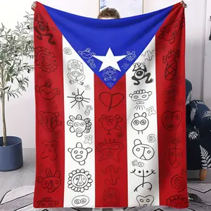 Puerto Rico Flag Theme Blanket, Original Artistic Style, Multi-Purpose Fleece Throw for All Occasions, Ideal Gift for Loved Ones