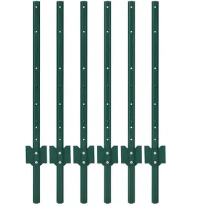 【GARVEE】3 Feet Metal Fence Posts U-Channel, 6-Pack No-Dig Steel Stakes for Garden, Yard, Lawn, Farm, Outdoor Wire Fencing, Heavy Duty U Post, 3-4-5Ft, Green