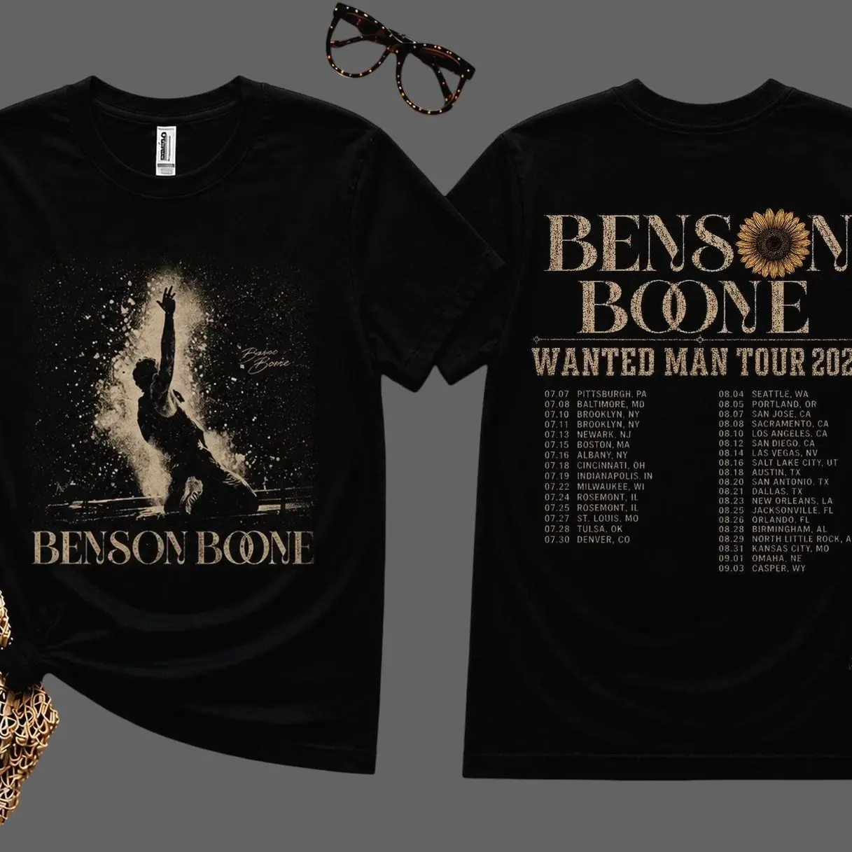 Benson Boone Wanted Man Tour 2026 Concert Shirt 2 Sides, Comfort Colors K-Pop Merch 2026 Shirt, Fireworks and Rollerblades Tour 2026