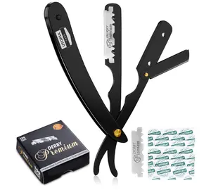 Utopia Care Professional Straight Razor for Men, Barber Straight Edge Razor Safety with 100-Pack Derby Blades - 100 Percent Stainless Steel - Black