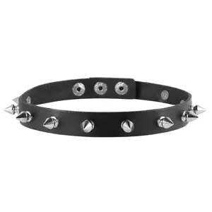 HZMAN Fashion Women Men Cool Punk Goth Metal Spike Studded Link Leather Collar Choker Necklace
