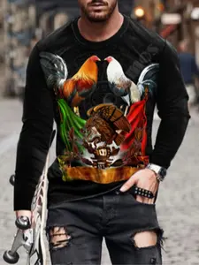 Men's Long Sleeve T-Shirt, Casual Rooster Print Design, Suitable for Gym, Daily Wear, Party, Urban Fashion, Streetwear