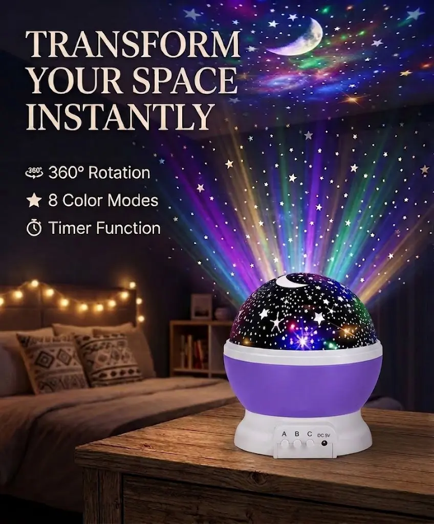 360-Degree Rotating Nebula Star Projector Night Light, 4 LED Bulbs, 12 Color-Changing Lights, USB-Powered Room Accessories, Romantic Gift for Kids (Purple RGB) tiktokshopspringglowup, Adjustable Light Color, Starry Light