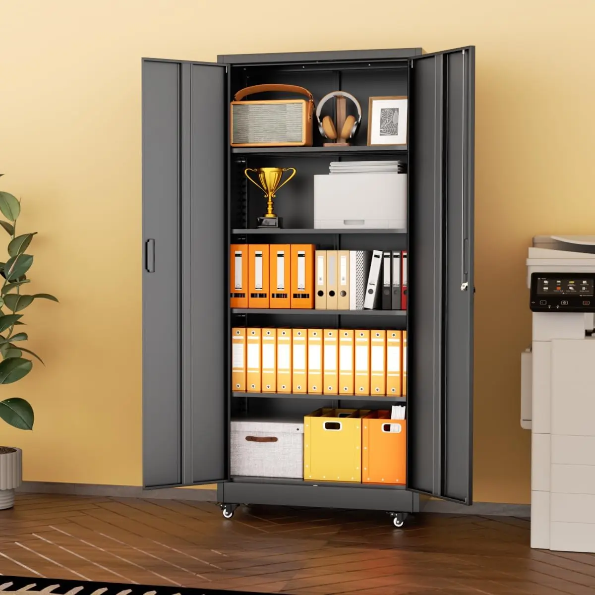 INTERGREAT Garage Storage Cabinet with Wheels, 72" H, Black | Metal Cabinets with 2 Locking Doors and 4 Adjustable Shelves for Home Office, Kitchen, Warehouse