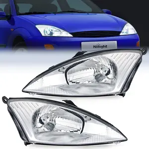 Nilight Headlight Assembly Compatible with 2000 2001 2002 2003 2004 Ford Focus Headlamps Replacement Chrome Housing Clear Reflector Upgraded Lens Driver and Passenger Side
