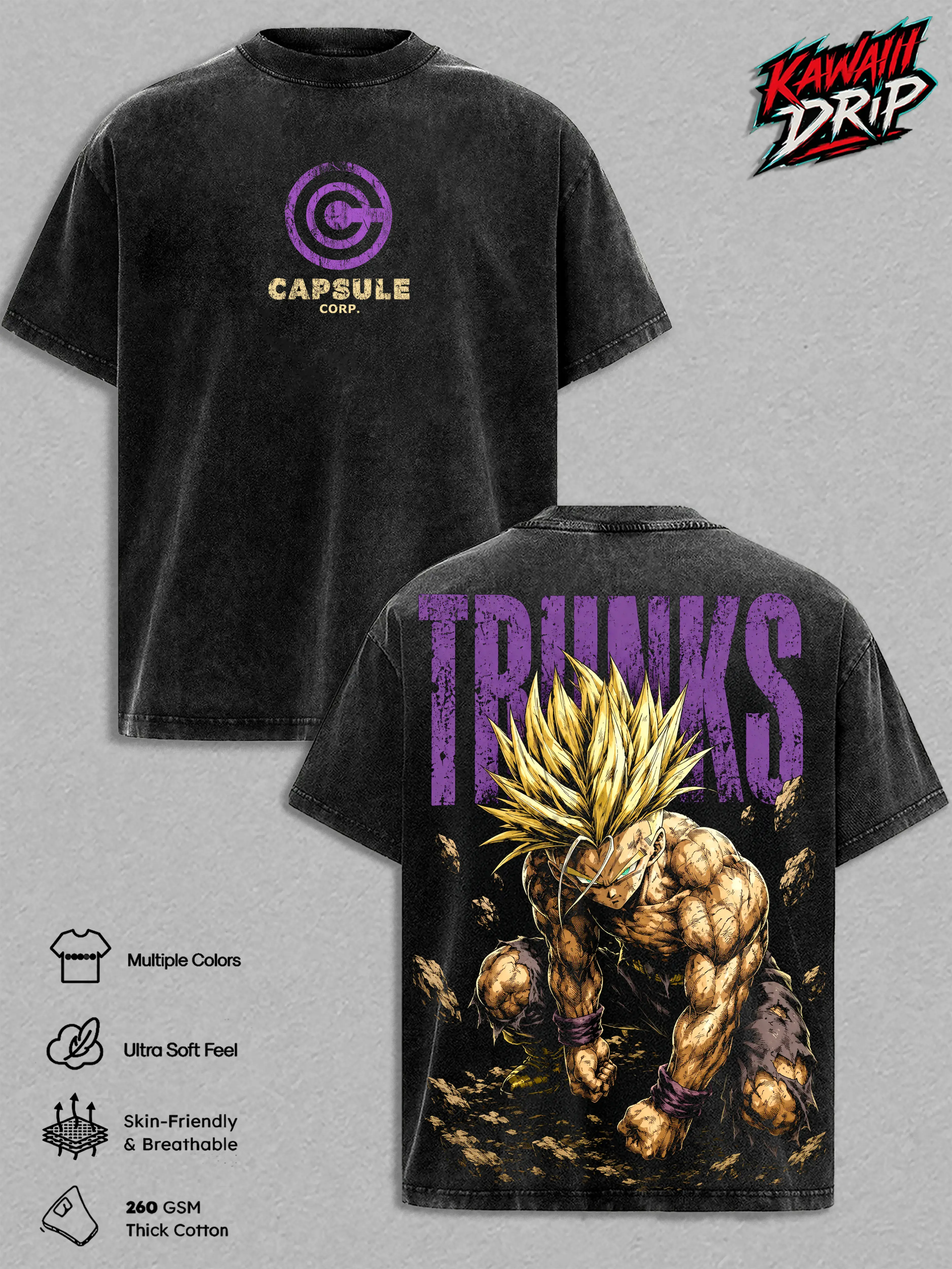 Trunks DBZ Shirt | Vintage Washed Graphic Tee | Heavyweight Cotton Streetwear Top | Oversized Super Saiyan Tee | Cool Gift for Anime Fans 2026