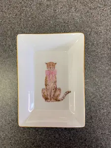 French Bee Leopard Pink Bow Trinket Tray