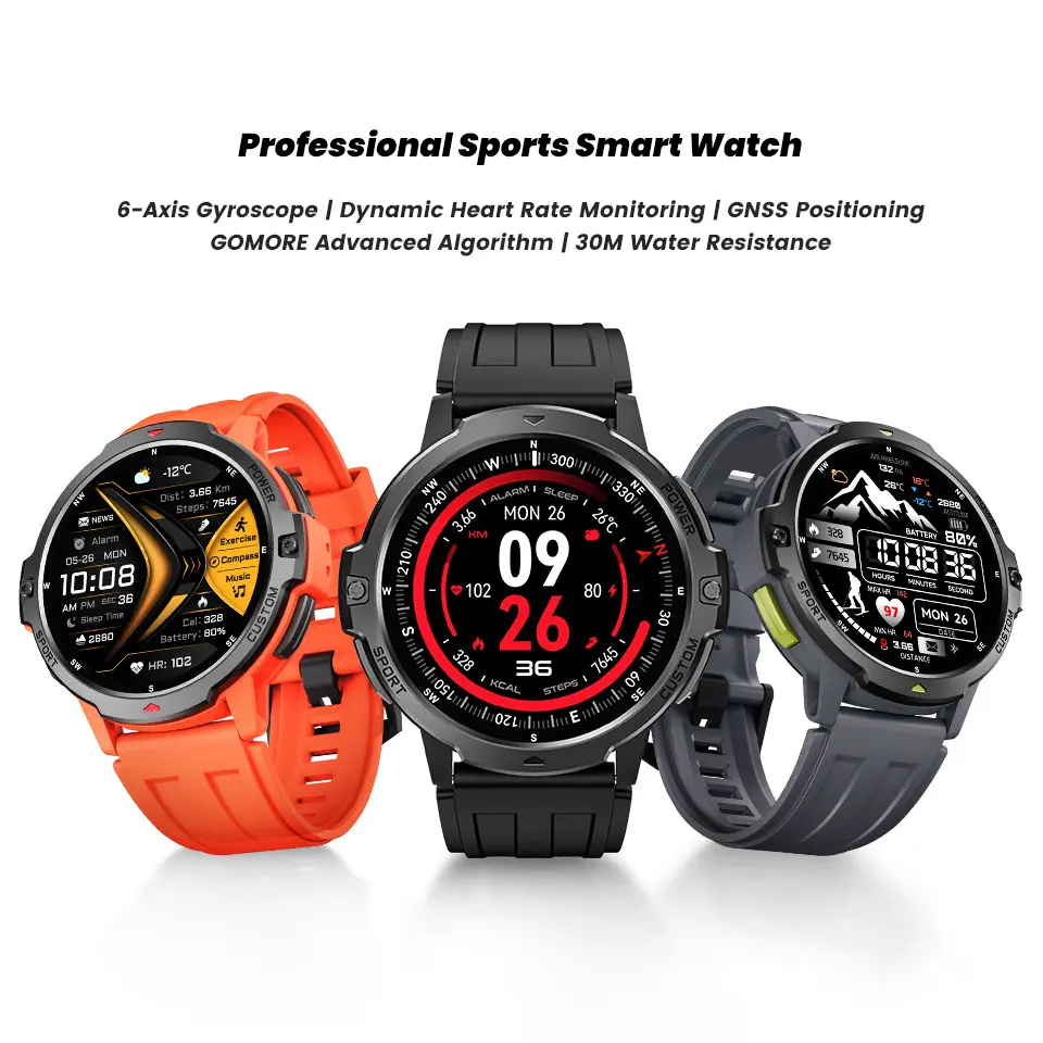 LEADOYS Men's Rugged Outdoor GPS Smartwatch Wristwatch - Tactical Wearable for Hiking, ABC Sensor, Sleep & Blood Oxygen Monitor, Wireless Bluetooth Calling, Message Notifications, Music Support, Batteries Included, Men's Accessories for Adults, Smart Watc