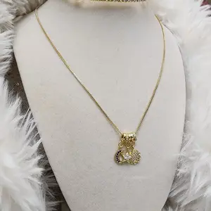 14k Gold Plated Chain Necklace with Pendant - Simple Elegant Design 18 inches Length for Everyday Wear