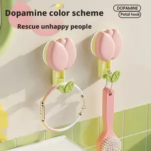 Tulip Suction Cup Hooks Towel Rack No Drill Adhesive Hook Wall Mounted for Kitchen Bathroom, Vacuum Suction No Fall Off