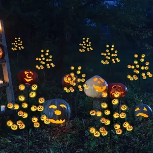 20 LED Halloween Solar Pumpkin Stake Lights for Outdoor Halloween Decorations, Orange Jack O Lantern Pumpkins Solar Pathway Lights for All Saints' Day Gravestone Garden Lawn Yard