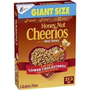 Honey Nut Cheerios, Heart Healthy Gluten Free Breakfast Cereal with Whole Grain Oats, Giant Size, 27.2 oz