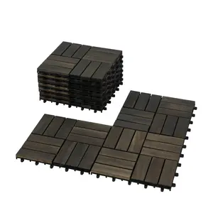 10/30 PC 12" x 12"  Acacia Wood Interlocking Deck Tiles Checker Pattern, Square Dark Brown Acacia Hardwood Outdoor Flooring for Patio, Rainy Season,summervibes
