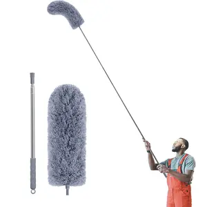 Microfiber Duster with Extension Pole, Long Duster for High Ceiling Fans and Cobwebs, Bendable & Washable Cleaning Tool for Home, Stainless Steel Telescopic Pole