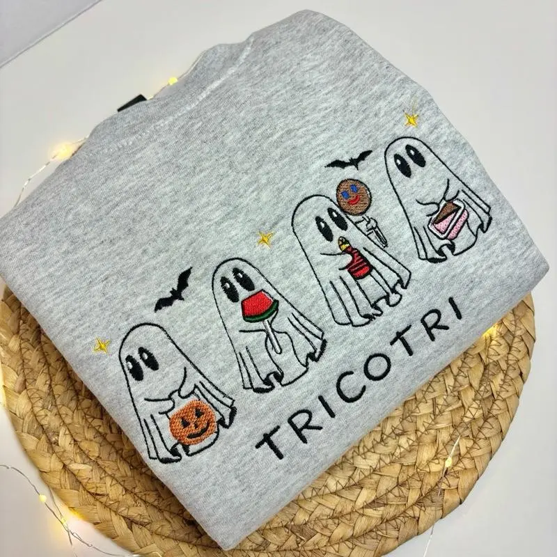 Tricotri Mexican Ghost Crewneck Sweatshirt, Spooky Embroidered Sweater Unisex Oversized Pullover, Hoodie Casual Wear Soft Comfortable Fit