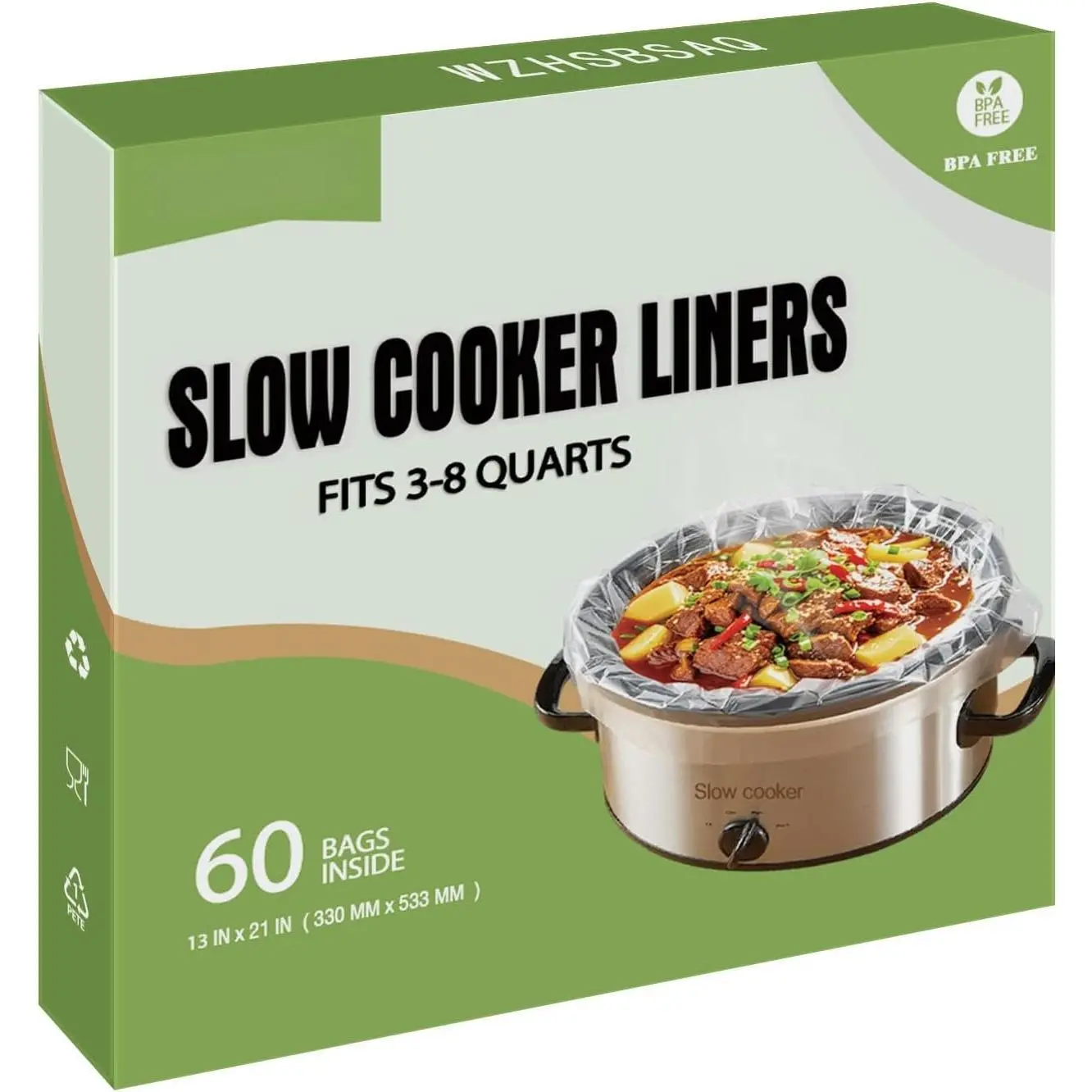 Slow Cooker Liners, 60 Cooking Bags, Large Disposable Pot Liner Plastic Bags for 3QT to 8QT Slow Cookers, 13 in. x 21 in.