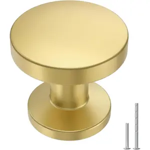 10 Pack Brushed Brass Cabinet Knobs Round Gold Drawer Knobs Kitchen Cabinet Handles Solid Zinc Alloy Pulls for Bathroom Dresser Hardware