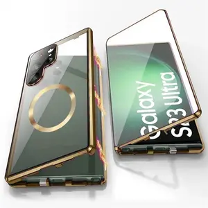 Stylish Shockproof Magnetic Phone Case with Screen Protector, Fits Samsung S21-S26 Ultra | Silver/Blue