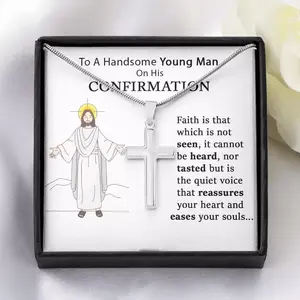 Communion Gifts for Boys, Catholic Confirmation Gifts for Men,Cross Necklace,(316L stainless steel).