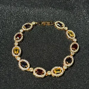 Vintage Colorblock Artificial Gemstone Decorated Bracelet, Fashion Jewelry for Party, Daily Clothing Decor, Trendy All-match & Exquisite Jewelry for Birthday Gift, Rhinestone Decorated Bracelet