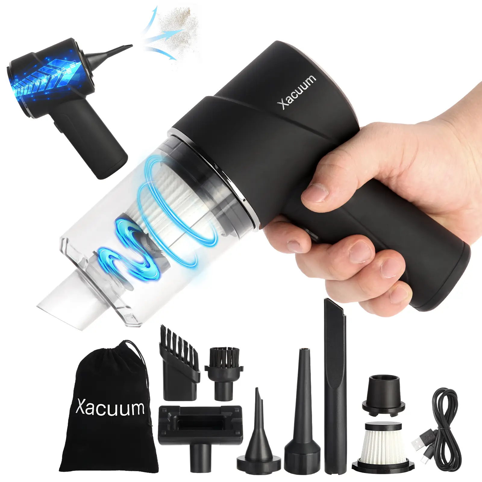 Xacuum Rechargeable Handheld Mini Vacuum Cleaner and Dust Blower with Brushless Motor at 12000PA, Suitable for Multiple Scenarios, such as Cars, Pet H