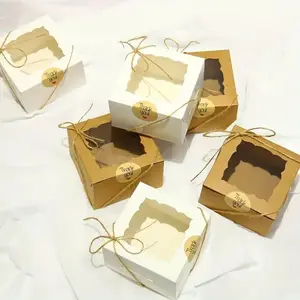 Elegant and Window Packaging Boxes, 50 Boxes + 50 Stickers + 50 Ropes, Flip-Top Lid, Ideal for Weddings, Birthdays, Holidays