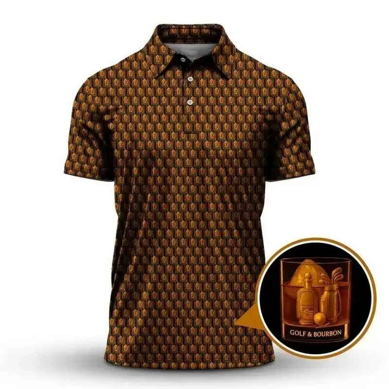 Athletic Sport Golf Polo Short Sleeve Shirt In Vintage Bronze Print Made in USA