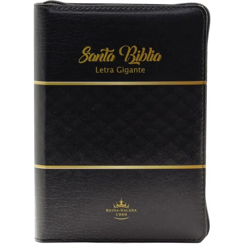 BIBLIA Letra GIGANTE 14 puntos, su tamaño manual y cómoda para llevar a todas partes, Imitación piel, negra con cierre e índice